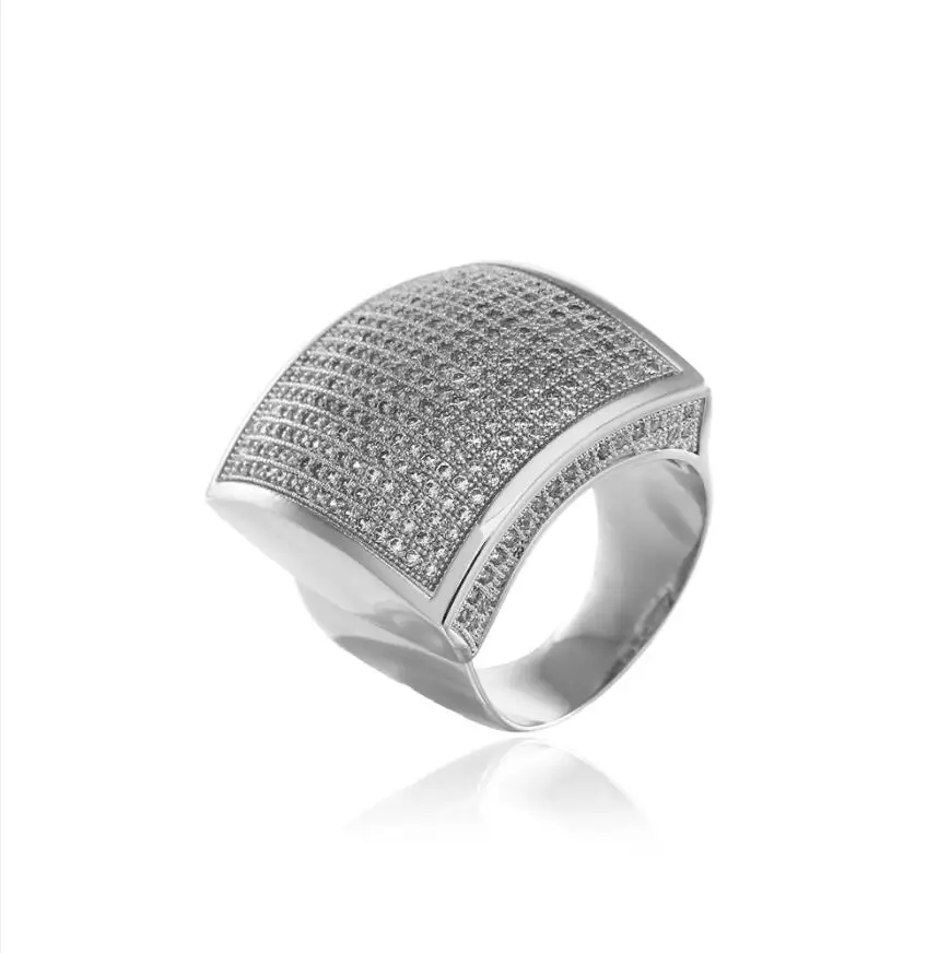 Микро проложить Iced Out Роскошные циркониевые кольца для мужчин свободный размер регулируемый Bling Серебряный/золотой цвет мужские s хип-хоп модные ювелирные изделия - Цвет основного камня: free size silver