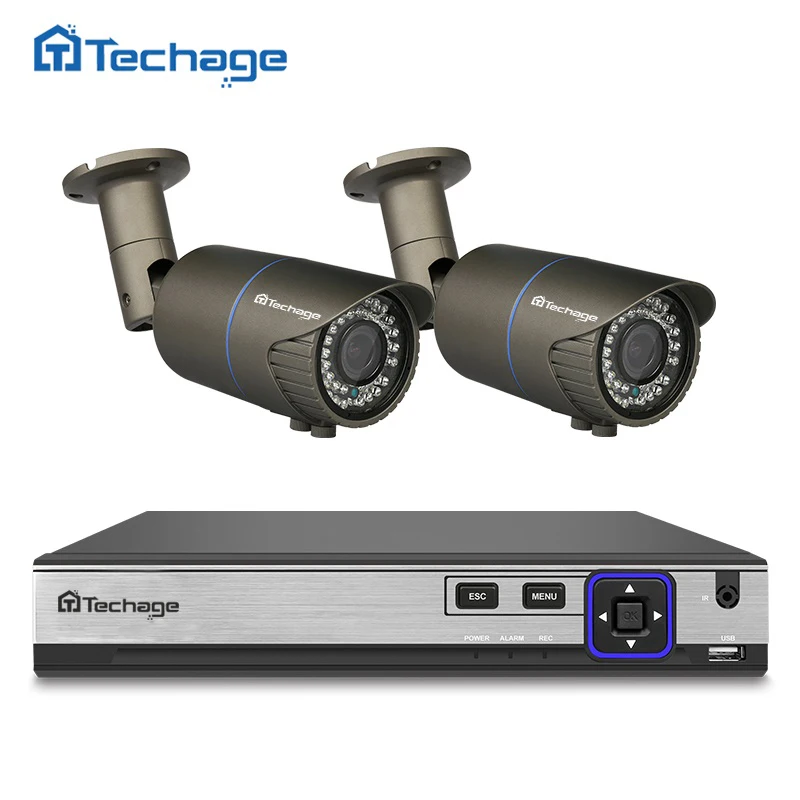 Techage H.265 4CH POE NVR Kit 4MP CCTV Системы 2 шт. 8 мм 12 варифокальный зум объектив IP Камера