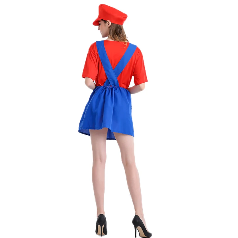 

Halloween Red Super Mario Cosplay Costume Women Sexy Plumber Party Dress Adult Anime Cartoon Bros Role Play Game Set Girl