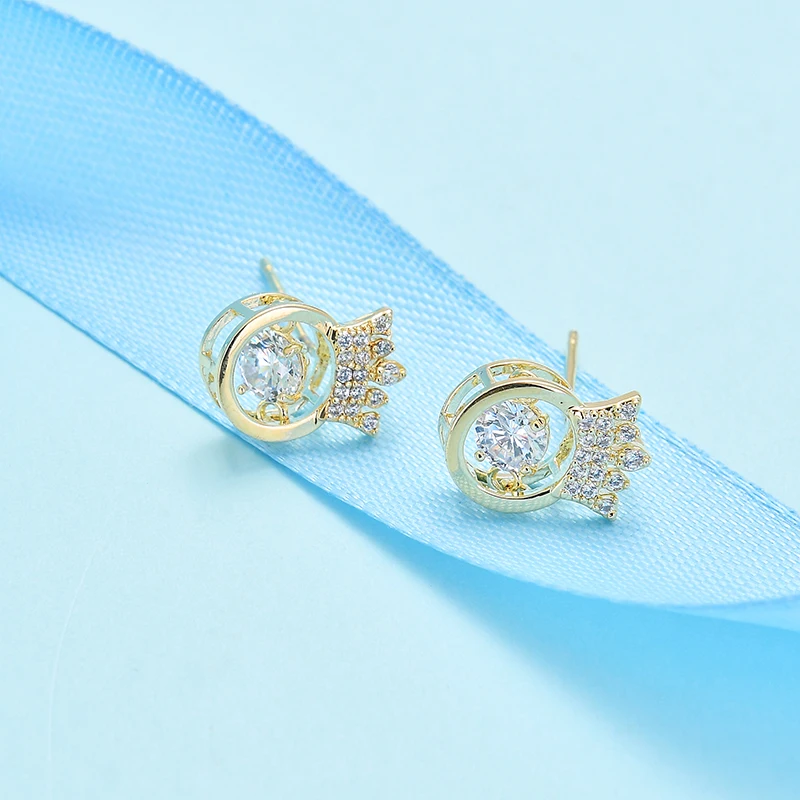 gold silver color crystal rhinestone princess crown luxury female stud earrings wedding jewelry accessories | Украшения и