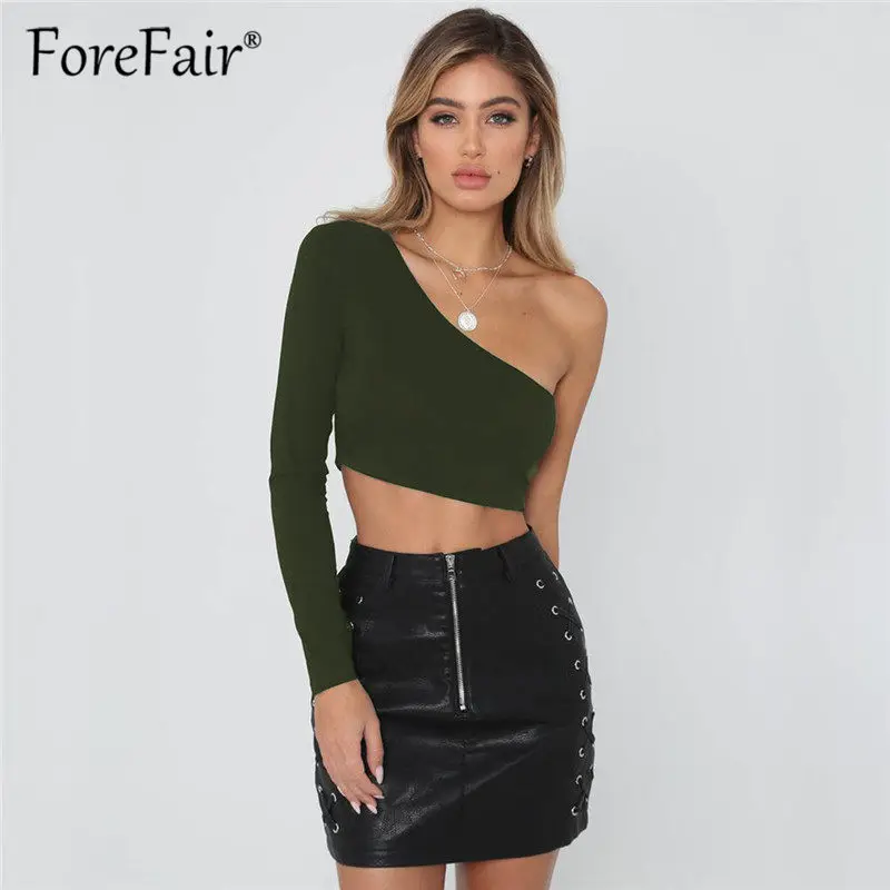 Forefair женская футболка 2018 облегающий укороченный топ с длинным рукавом на одно
