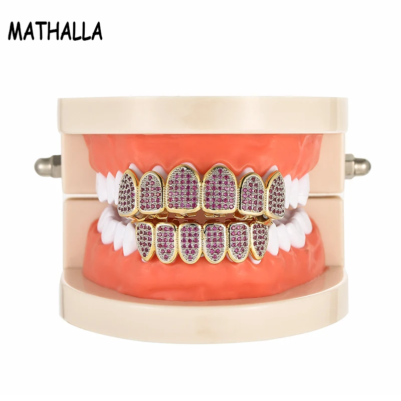 MATHALLA в стиле хип хоп Grillz Gold зуб фиолетовые ааа CZ Micro Pave верхней и нижней