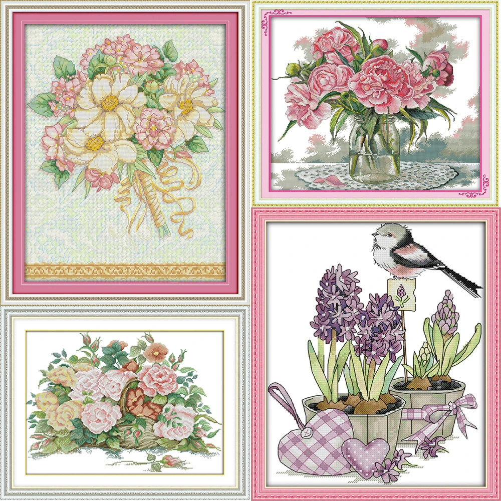 Цветочная корзина DMC наборы для вышивки крестиком Китайская печать на холсте