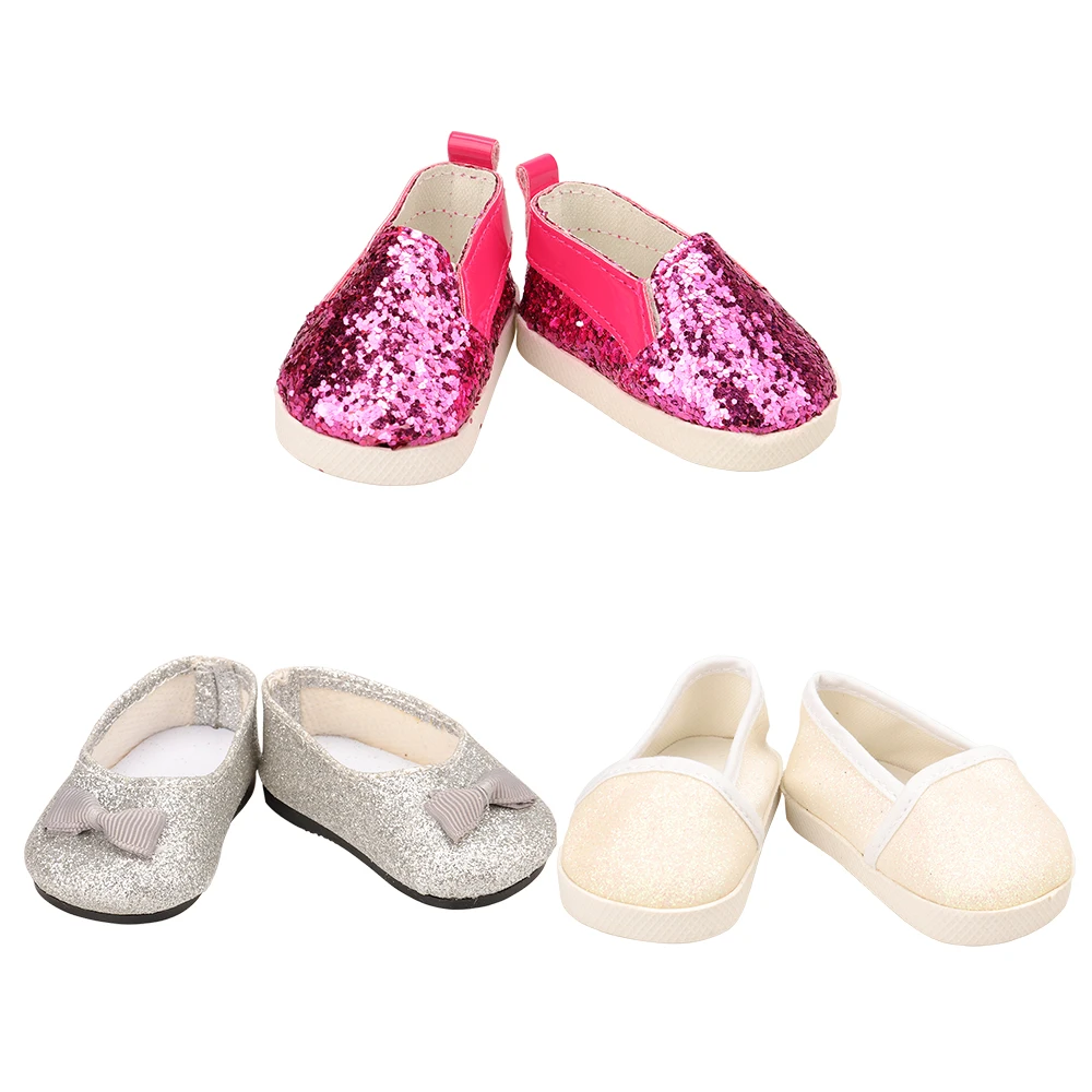 

New Fashion 7 Items/Set Doll accessories 43 cm =1Boot+1Rabbit Slipper+5 Random Dolls Shoes For 18 inch Baby Our Generation Doll