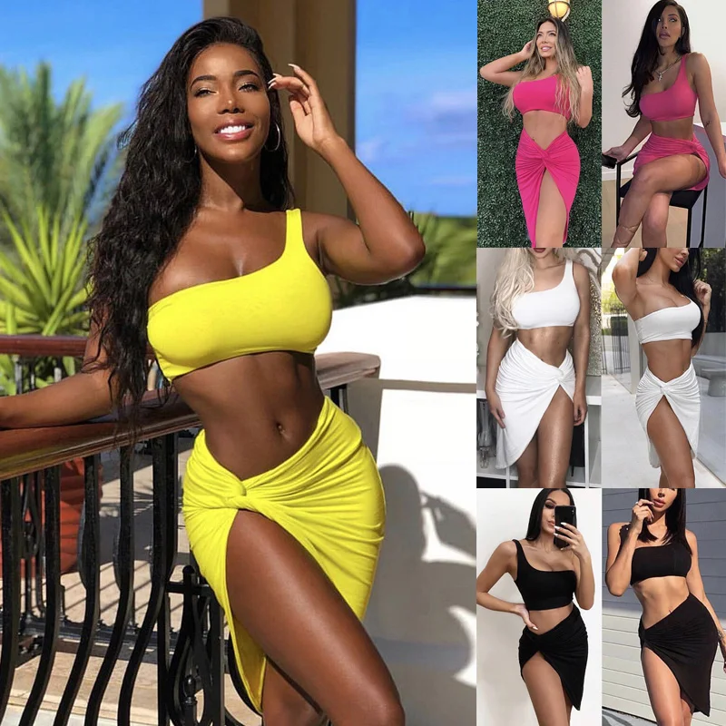 Женский укороченный топ и короткая юбка облегающий вечерний коктейльный