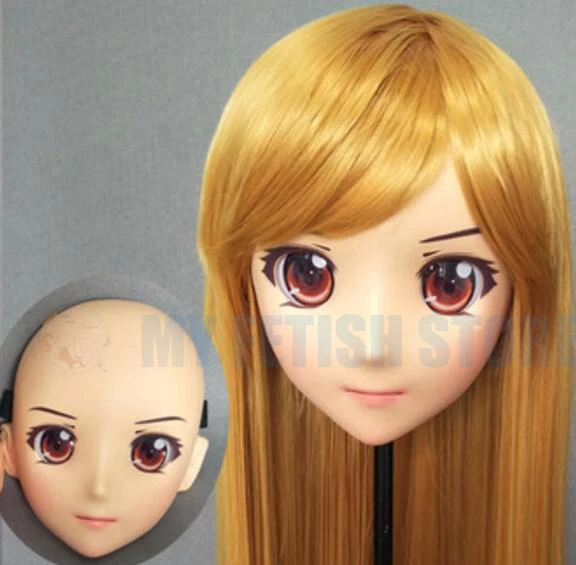 (Jiang 07) Женская милая девочка резиновая полуголовая маска кигуруми с BJD глазами