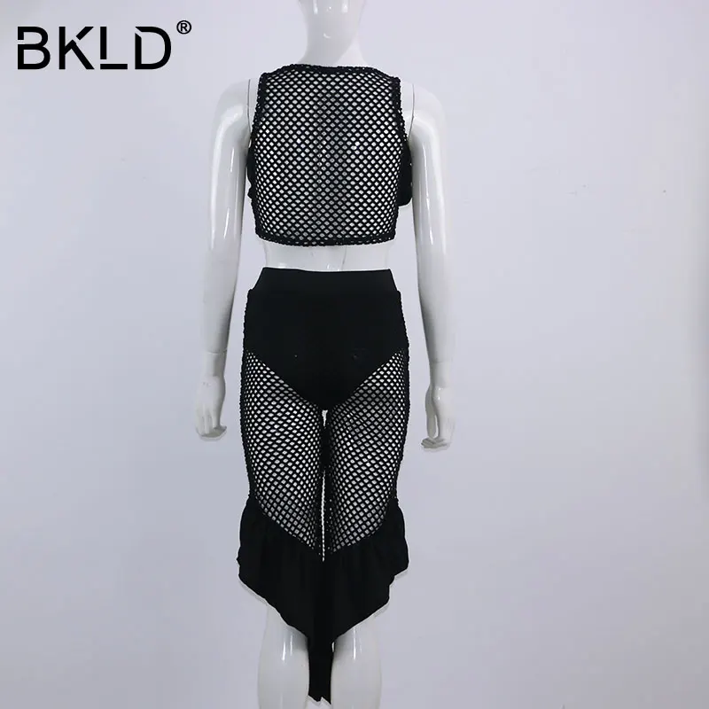 BKLD пикантный ажурный комплект из двух предметов с оборками летний черный
