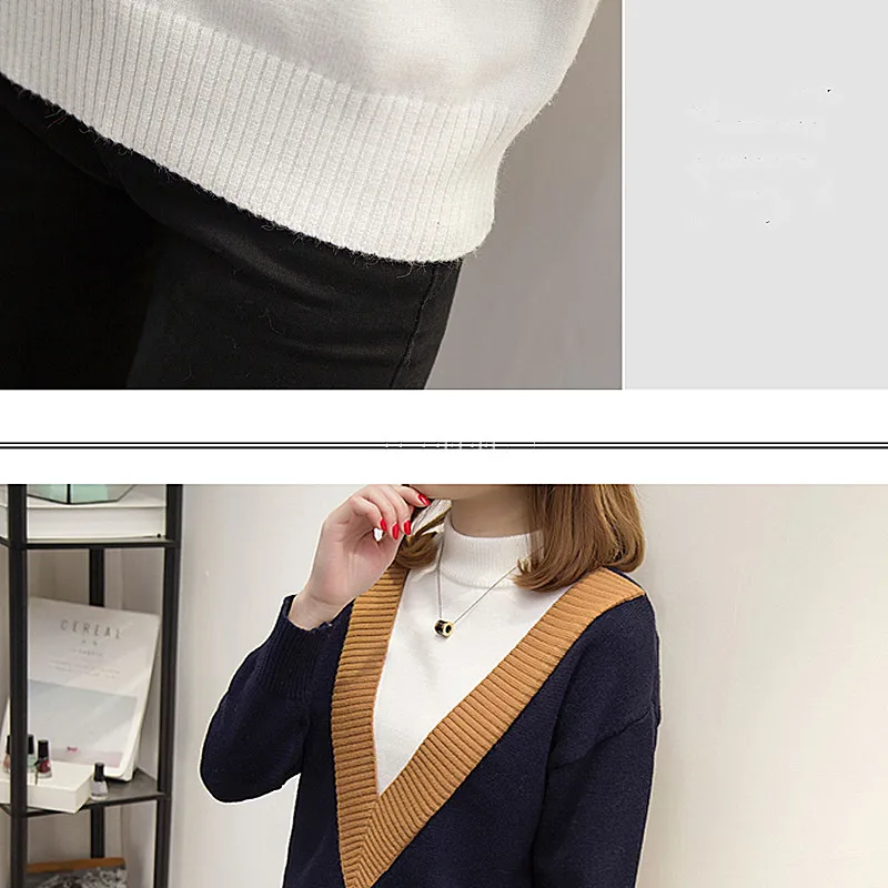 Свитер с имитацией двух предметов женская Свободная рубашка в Корейском стиле