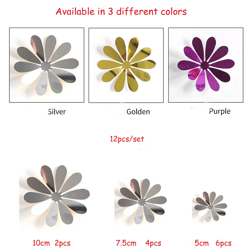 12 шт./компл. акриловая зеркальная поверхность солнечные цветы настенная наклейка