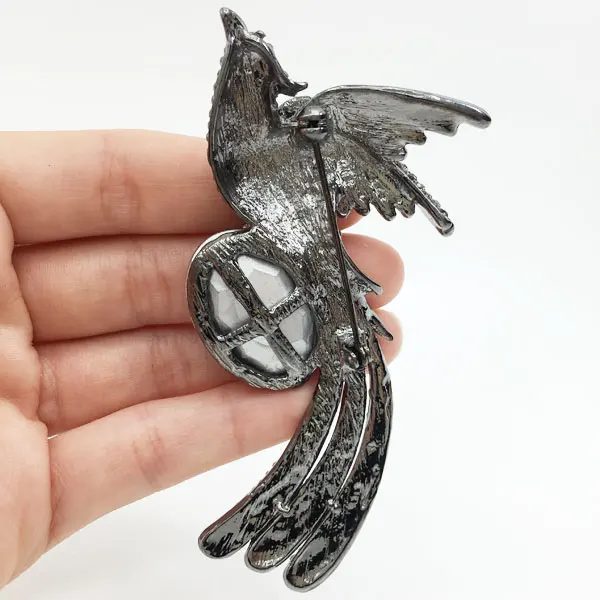 Женская Винтажная брошь в виде птицы Феникса черные стразы вечерние ювелирные