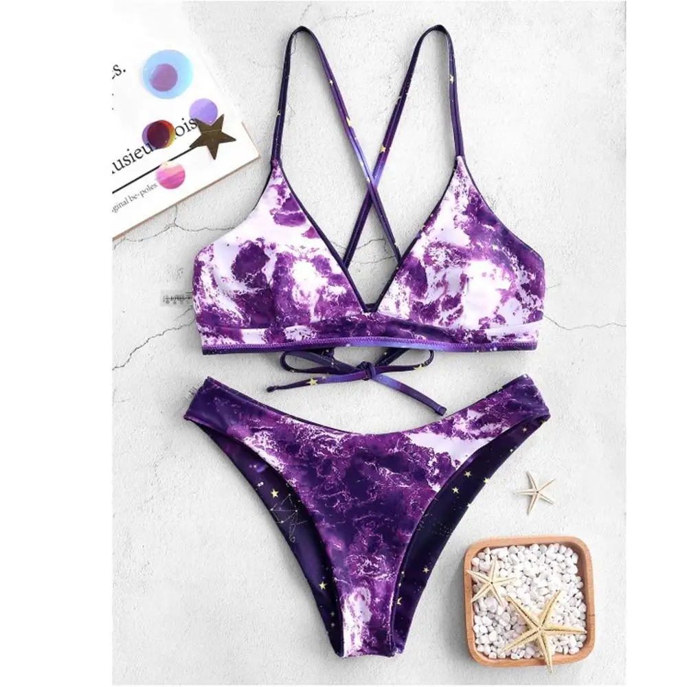 Женский раздельный купальник-бикини с принтом звезды комплект бикини высокой