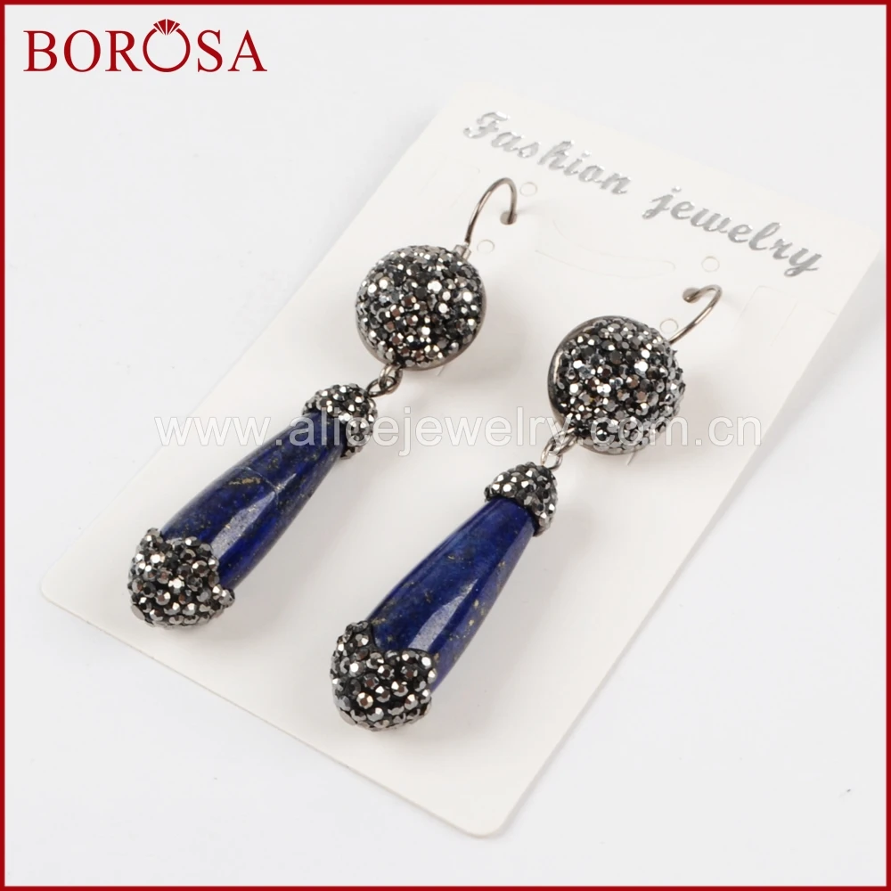 BOROSA модные висячие серьги с камнями Стразы Pave Drop Lapis Lazuli очаровательные каменные