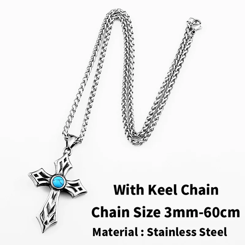 with keel chain Стальной солдат из нержавеющей стали крест кулон натуральный камень кулон ожерелье чокер мужские ювелирные изделия цепи - Окраска металла: with keel chain