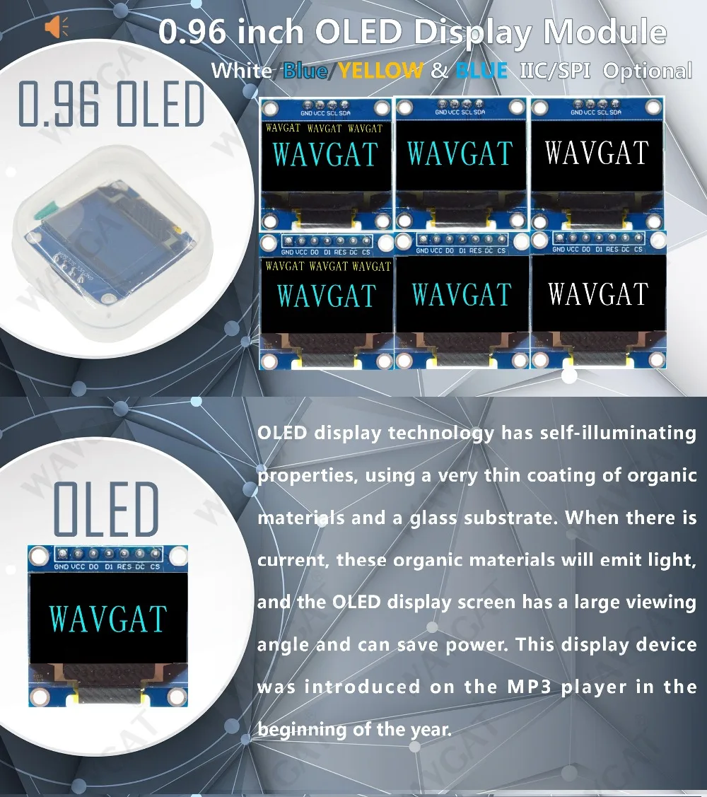WAVGAT сине-белые Цвет 128X64 цвет желтый, синий; размеры 34–43 O светодиодный ЖК-дисплей светодиодный Дисплей модуль для Arduino 0,96 дюймов I2C IIC Серийный