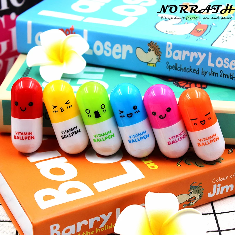 Шариковая ручка с витаминными таблетками 6 шт./лот|school supplies|vitamin pillpill ballpoint pen |