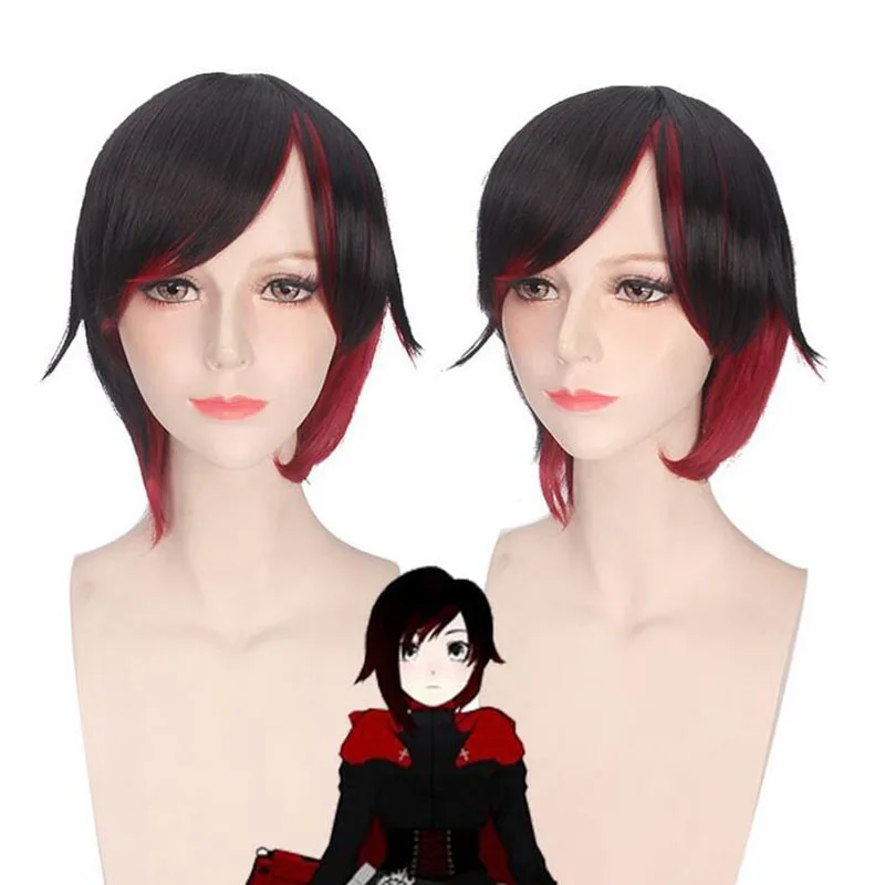 Аниме RWBY Красный трейлер Косплей парик Рубиновая Роза короткий черный красный