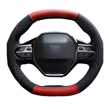 Black Red HuiER чехол рулевого колеса автомобиля овальной формы подходит только для peugeot 4008 5008 автомобиль-Стайлинг рулевое колесо крышка противоскользящая дышащая - Название цвета: Black Red