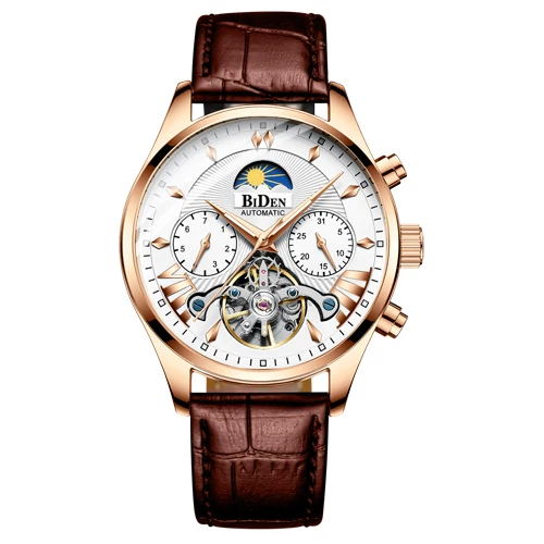 Мужские часы автоматические механические часы Tourbillon спортивные мужские часы повседневные деловые полностью стальные часы в ретро-стиле Relojes Hombre подарок - Цвет: Leather G W BN