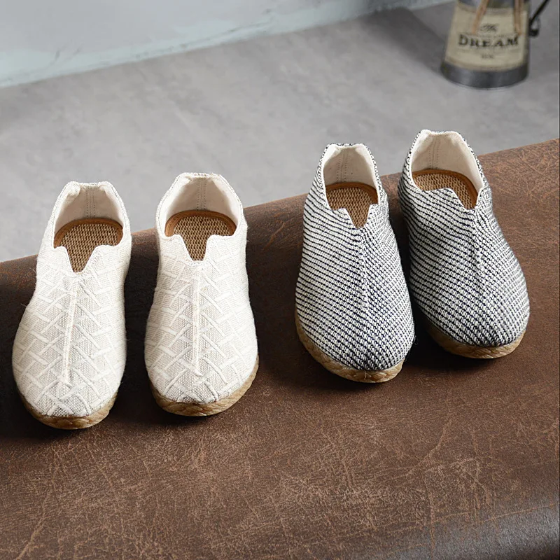 OUDINIAO/мягкие этнические мужские лоферы с фальш-вставкой из конопляной ткани без