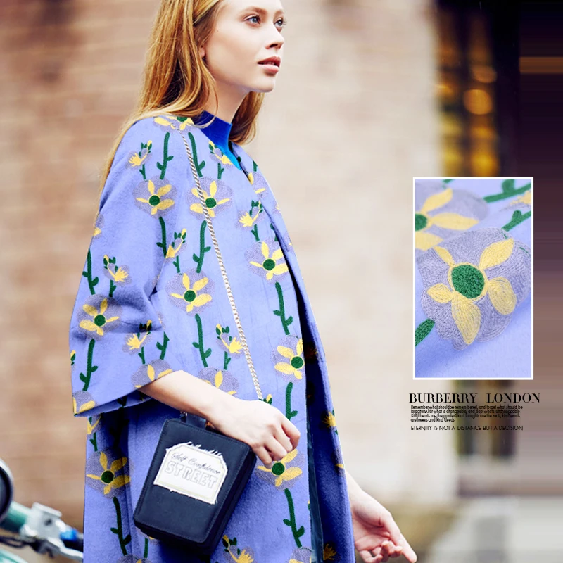 Кактус шерсть вышивка шерстяная ткань метр осень и зима пальто оптовая продажа