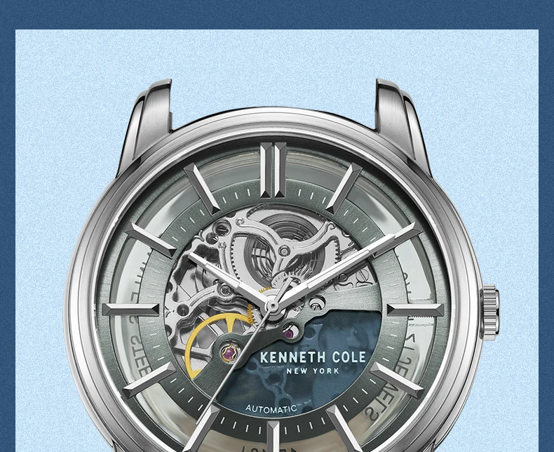 Kenneth Cole мужские часы, автоматические механические Серебристые черные кожаные часы с ремешком и пряжкой, роскошные брендовые водонепроницаемые часы KC15116001