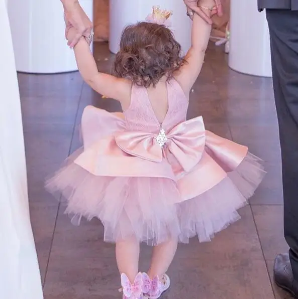 Adorable Blush pink toddler ball gown puffy girl pageant dresses tutu dusty baby infant birthday party outfit with bow | Детская одежда