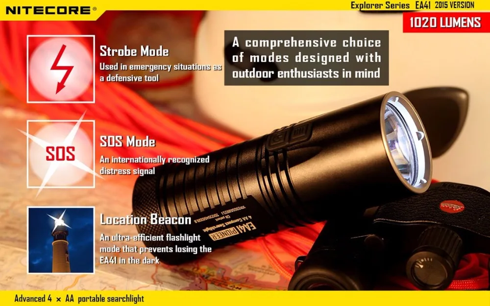 Аккумуляторный Фонарь NITECORE EA41 EA41W CREE XM-L2 U2 светодиодный Макс. 1020 люмен расстояние луча 335 м водонепроницаемый фонарь