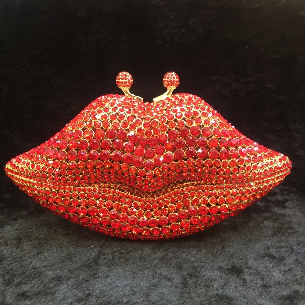 Женский клатч с кристаллами роскошный красный свадебный в форме рта вечерние