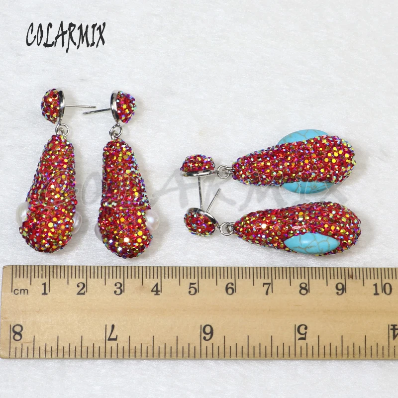 

6 Pairs Mix shape drop shape Pave rhinestone pearls Jewelry earrings gift for lady 8053