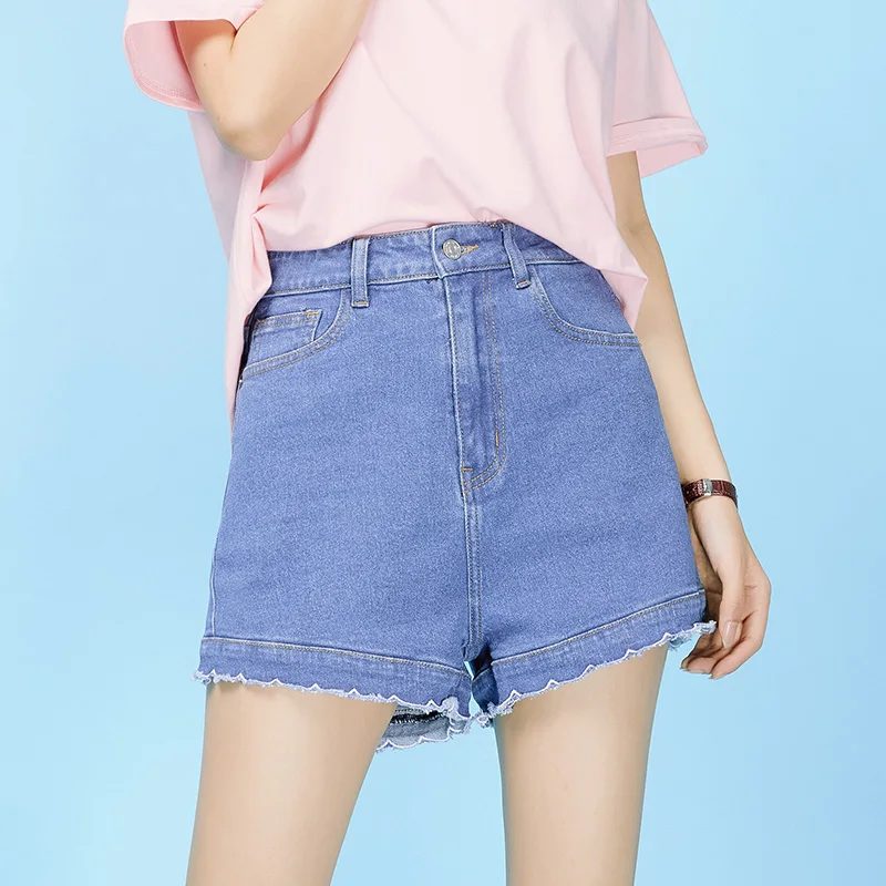 LEIJIJEANS Summer new style Loose high waist light blue denim shorts Leisure College Wind Girls Denim Shorts L 6XL 9060|Женские шорты| |
