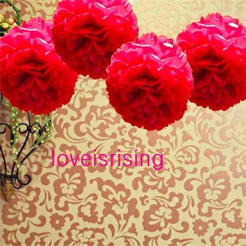 Free Shipping--10"(25cm) 50pcs Red Tissue Paper Pom Poms Flower Ball Baby Shower Favor Party Decor-Mixed 20 Colors uPick | Дом и сад
