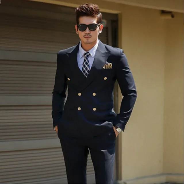 Double Breasted Men's Slim Fit Suit Business Formal Men Custom Suit Wedding Grooming Men Korean Style Party Suits Jacket Pants