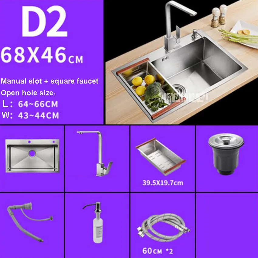 

Новое поступление Высококачественная ручная раковина D2 S6846 кухонная раковина SUS304 из нержавеющей стали Одиночная раковина с квадратным кра...