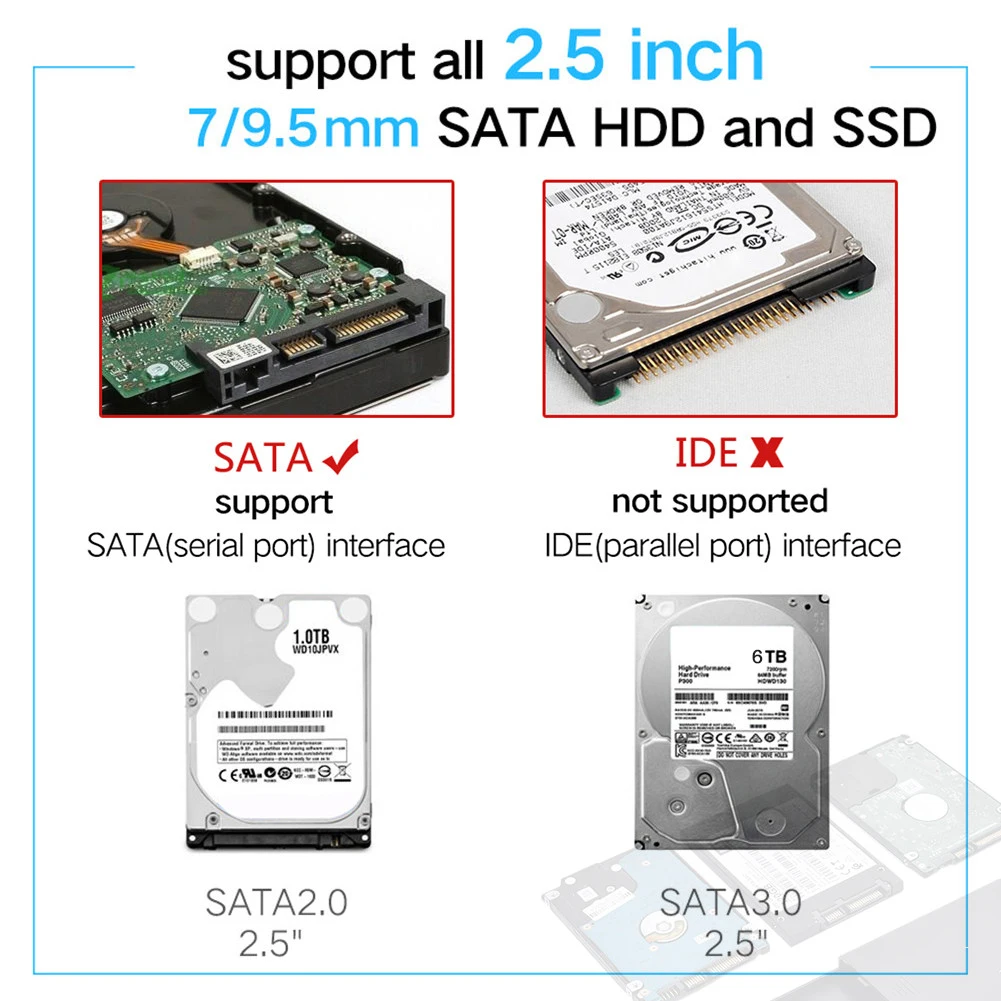 USB3.0 SATA3.0 жесткий диск Внешний корпус HDD корпус 2," Корпус для внешнего жесткого диска 6 Гбит/с Поддержка неограниченное количество памяти жесткого диска/SDD протокола UASP