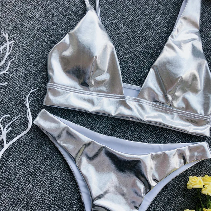 Новинка 2019 яркое кожаное бикини купальник пляжный для женщин пуш ап бразильский