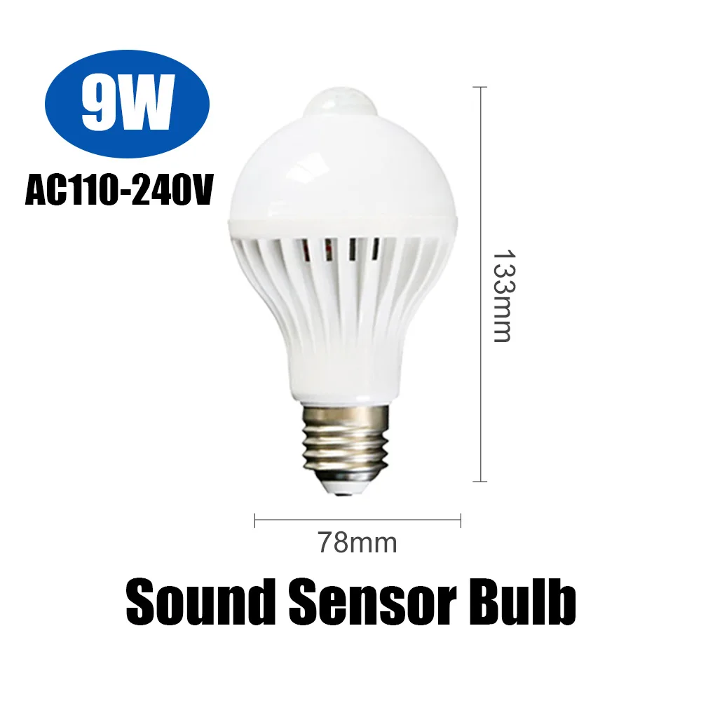 9W Sound Sensor Bulb E27 светодиодный PIR датчик движения, умный светильник, лампа 5 Вт 7 Вт 9 Вт AC 110 В 220 В, светодиодный ночник, инфракрасный звуковой светильник для дома, лестницы - Испускаемый цвет: 9W Sound Sensor Bulb