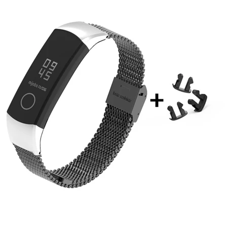 Mijobs Миланский металлический ремешок для huawei Honor Band 4 браслет из нержавеющей стали замена Смарт-аксессуаров - Цвет: Black Silver