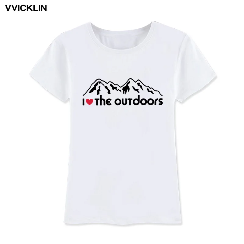 Женская летняя футболка с надписью I Love The Outdoor хлопковая коротким рукавом для