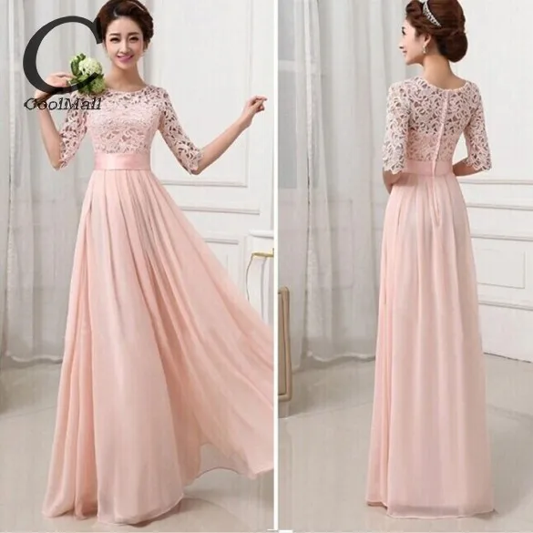S L Fashion Women Winter Evening Party Dresses Sexy Half Sleeve White Lace Maxi Long Dress Pink Wedding Gowns 10|gown dress|dress machinedresse |