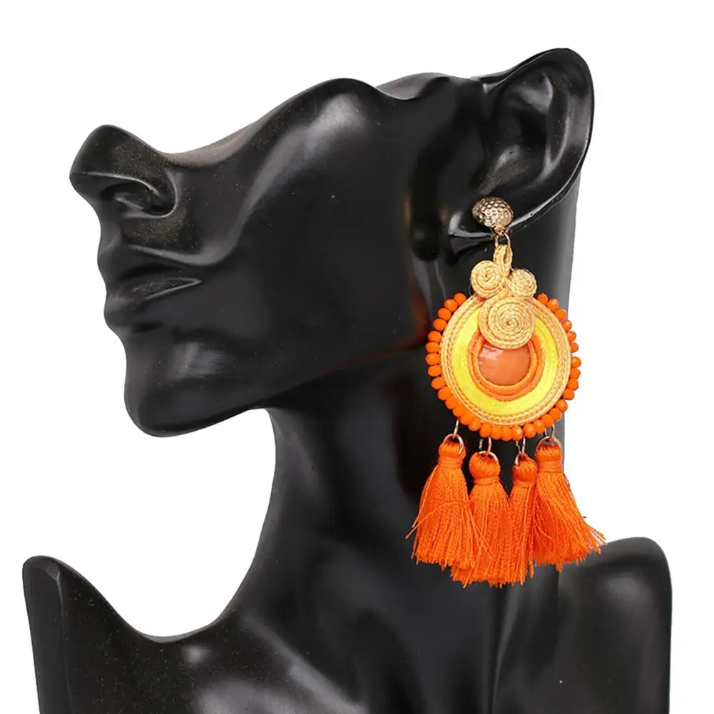 Богемные бусы круглые кисточки Длинные массивные женские серьги гвоздики