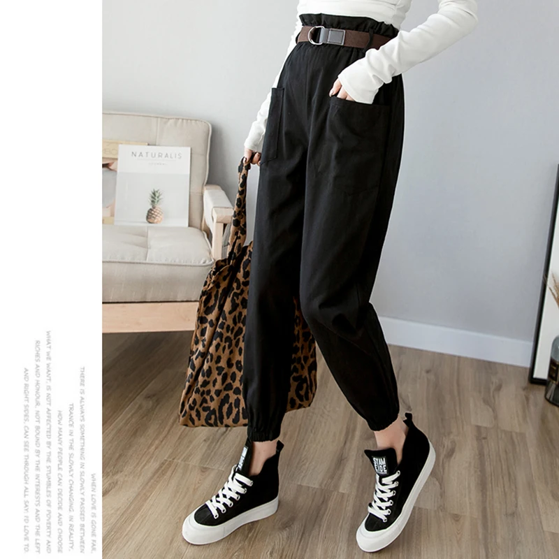 Брюки-карго женские до щиколотки с высокой талией и двумя карманами | Женская