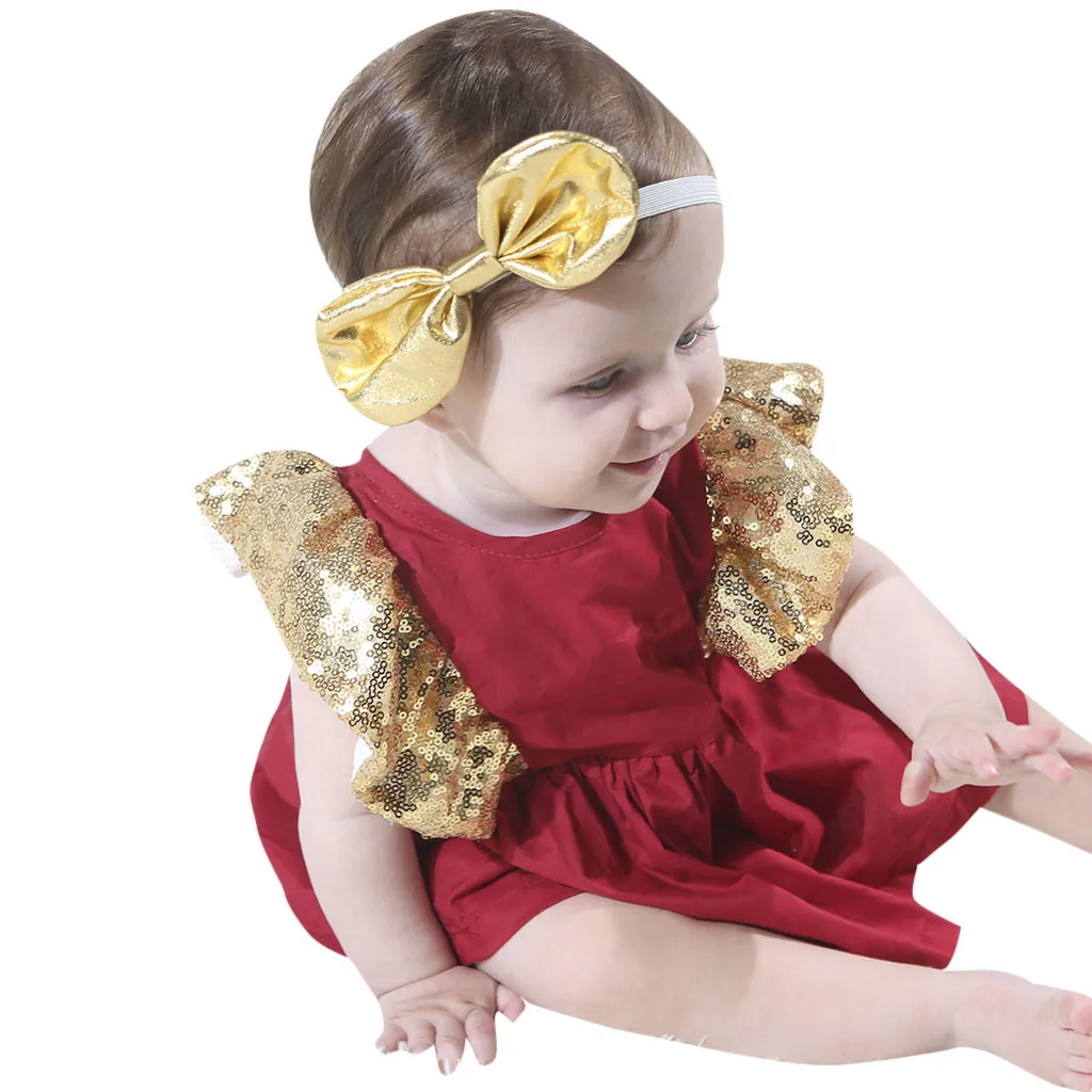 Летний комбинезон с блестками и бантом для маленьких девочек нарядное платье