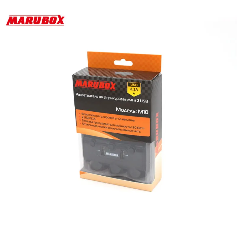 Marubox M10 Разветвитель прикуривателя 2 USB 3.1A регулировка угла наклона 3 гнезда