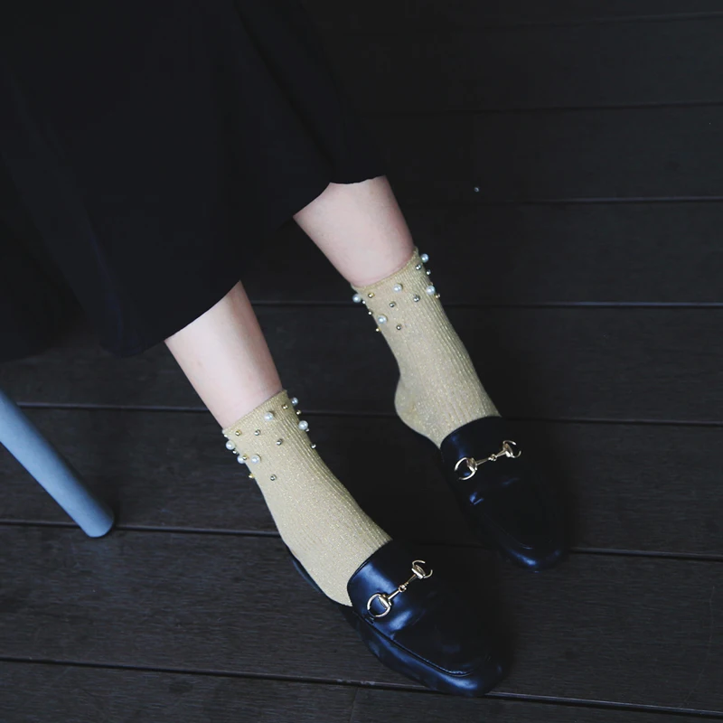 SP &amp CITY модные дизайнерские Роскошные короткие носки с жемчугом Женские