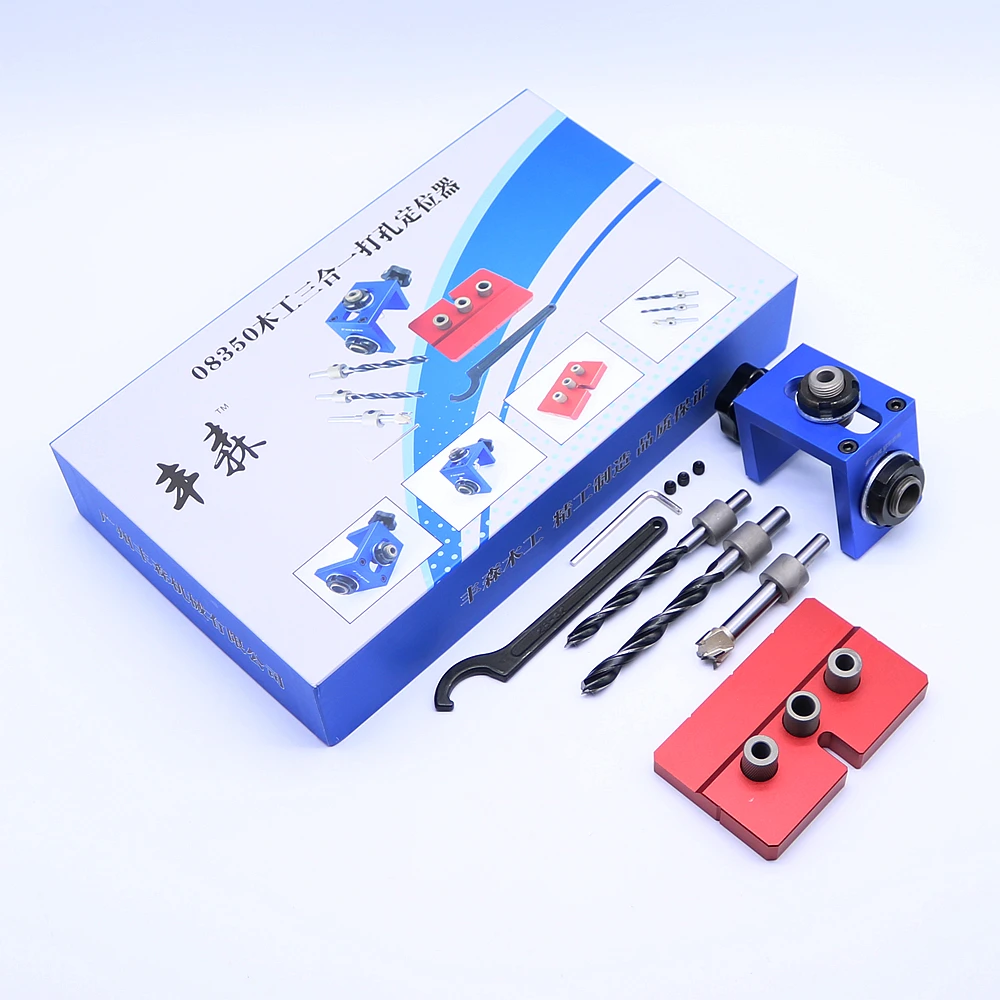 Mini Pocket Hole Jig Kit Wood Working Stepped Drill Bit Joinery Punching Tool Slant-hole Locator with Wrench Free Shipping