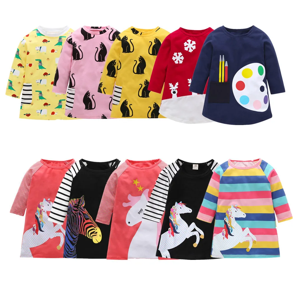 1-7 Years Kids Girl Dress Toddler Baby Long Sleeve Dresses Autumn Children Girls Clothing Winter Cotton Princess Outfits | Детская