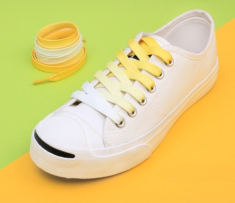 95cm Flat Color Gradient Changing Colors Shoe Laces Rainbow Print Flat Canvas Shoelace Shoes Casual Chromatic Colour Shoelaces
