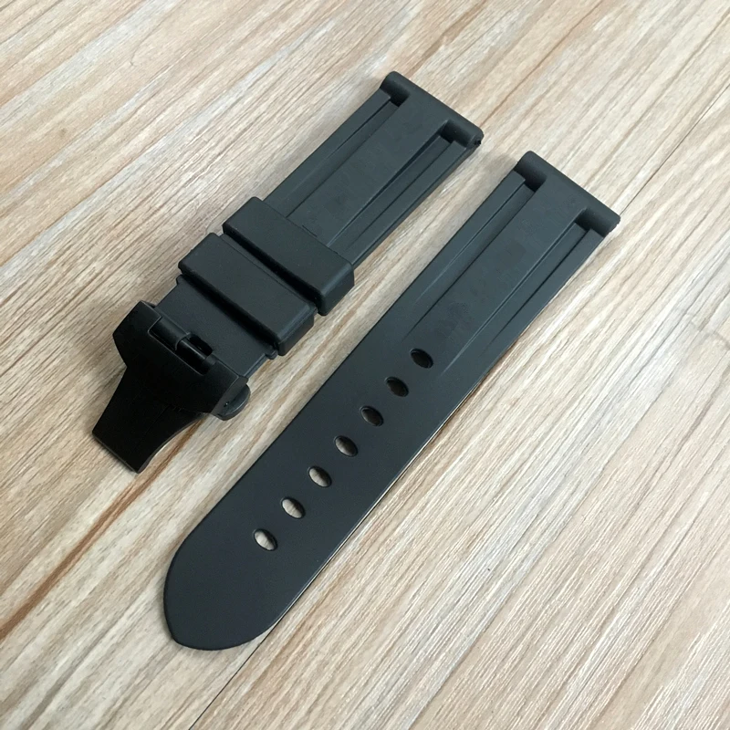 Quality Vanilla 24mm 26mm Black Soft Nature Rubber Watchband With Butterfly buckle For PAM PAM441 111 359 Wacth Strap engraving