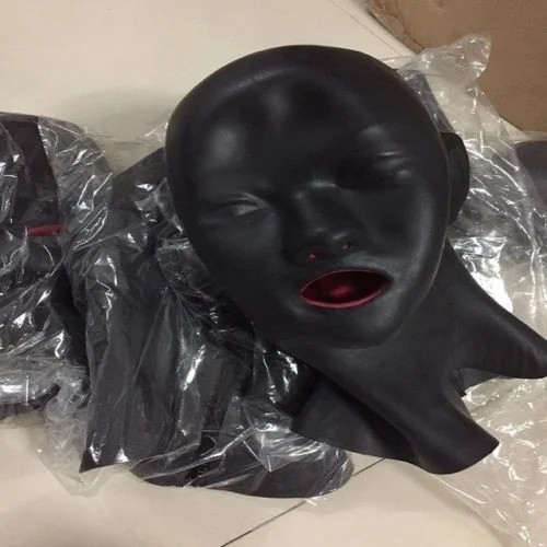 Латексная 3D маска с ушами черные и красные Кляпы для рта губ лапы язык кляп