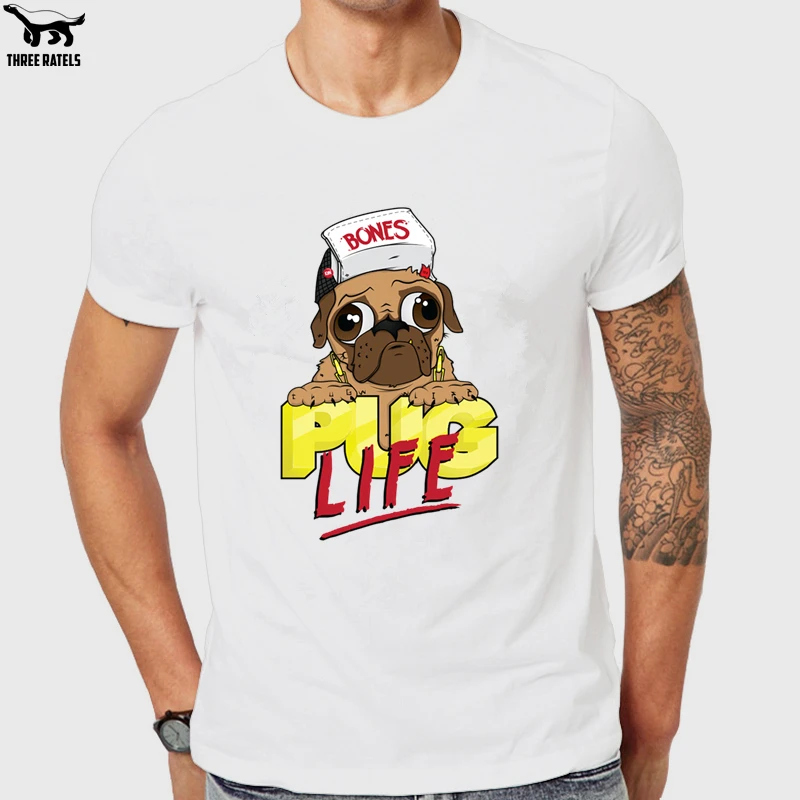 Three Ratels FUT543 pug life bones мопс жизнь футболка мужская мужские футболки|Мужские